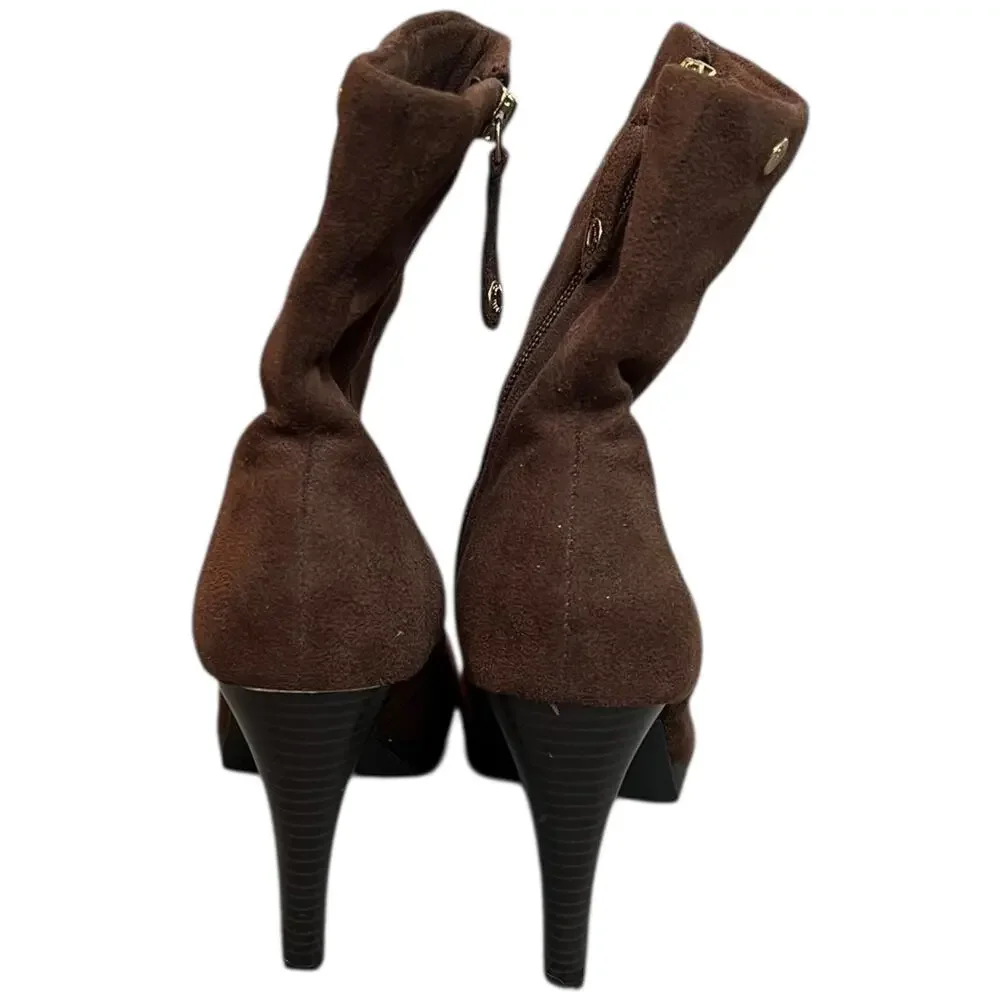 NWOT Isaac Mizrahi for Target Brown Faux Suede Ankle Boots Heels - 8.5